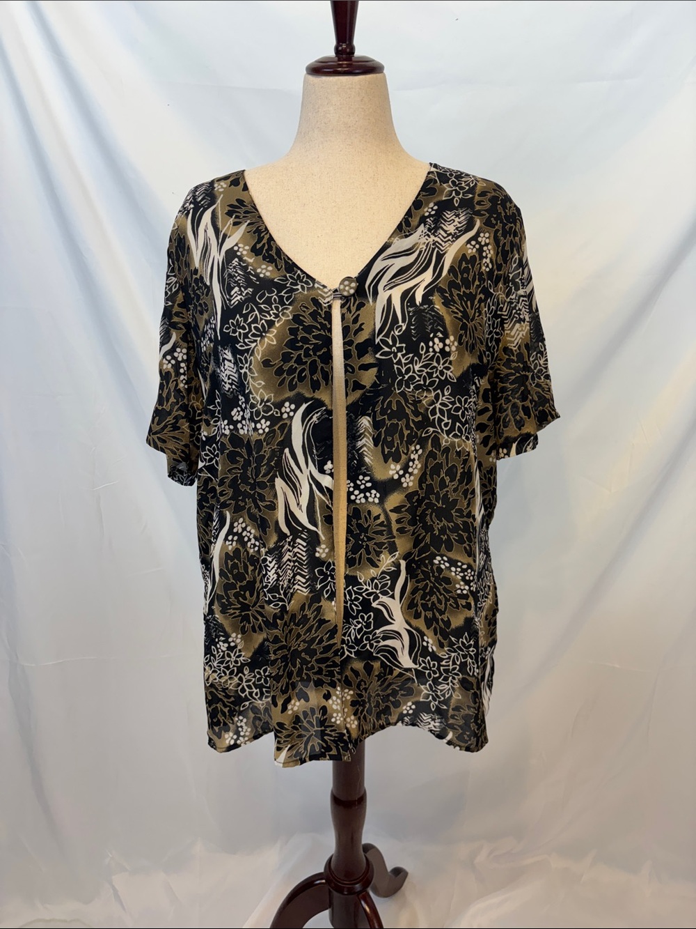 I·C·I Vintage Plus Size 18W Abstract Floral Short Sleeve Single Button Blouse